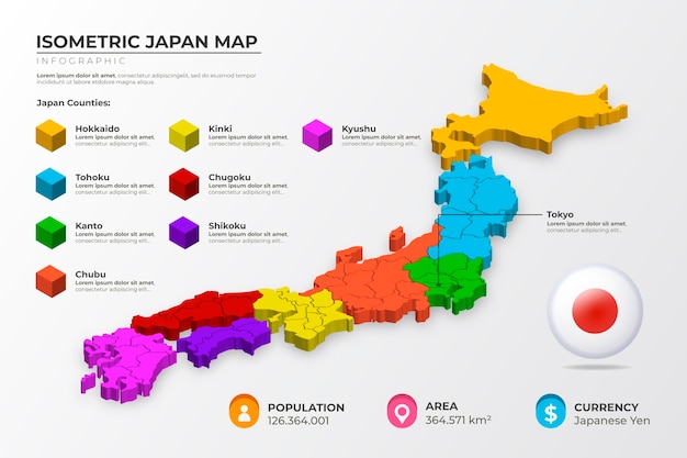 等尺性日本地図インフォグラフィック 無料のベクター