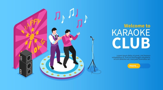 Free Vector | Isometric karaoke horizontal banner landing page