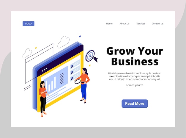 Premium Vector Isometric Landing Page Of Grow Your Business