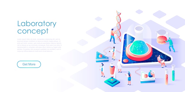 Isometric landing page research laboratory or medicine flat concept Premium Vector