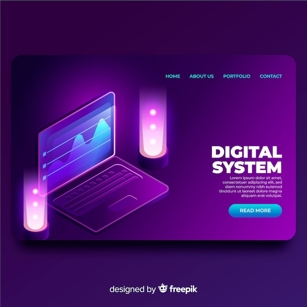 Isometric landing page Free Vector