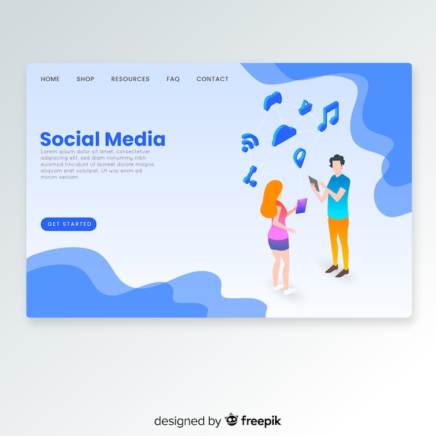 Isometric landing page Free Vector