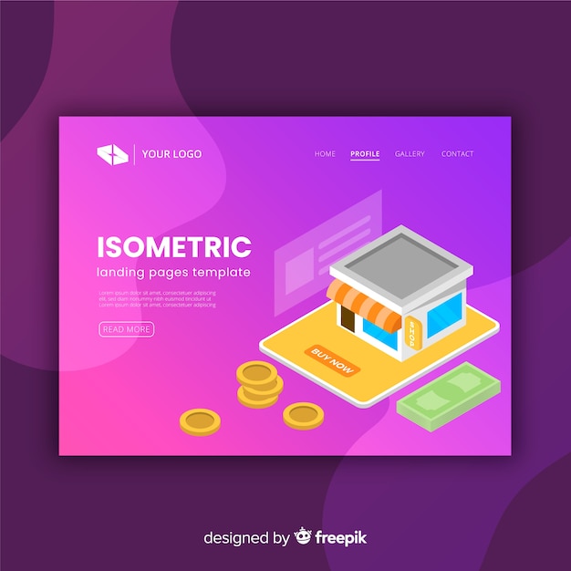 Isometric landing page Free Vector