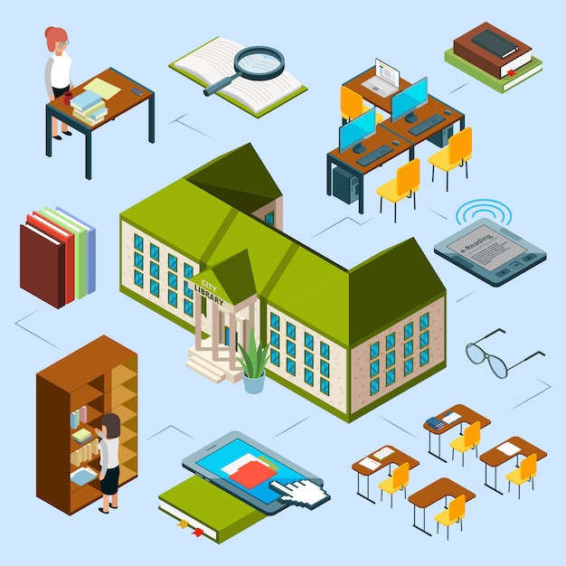 Download Premium Vector | Isometric library concept. 3d public ...