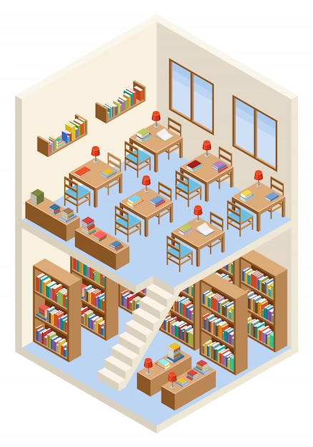 Download Premium Vector | Isometric library and reading room
