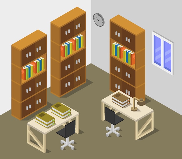 Isometric library room | Free Vector