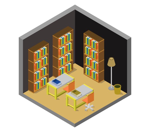 Isometric library room | Premium Vector