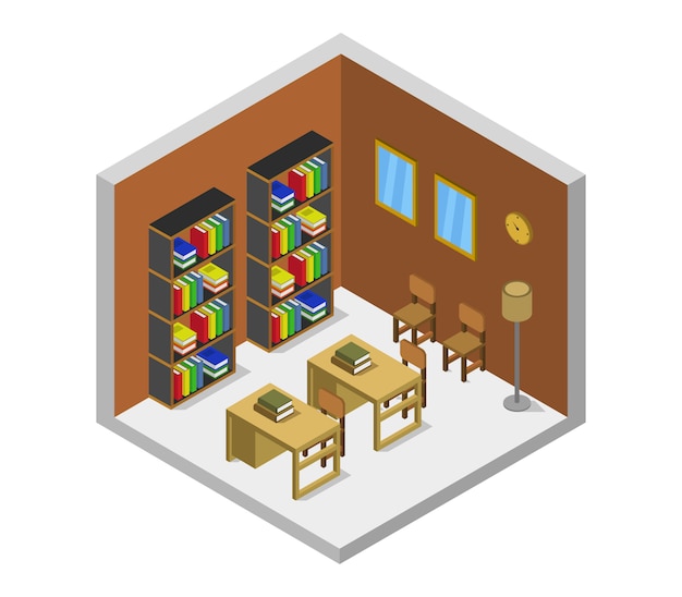 Download Isometric library room | Free Vector