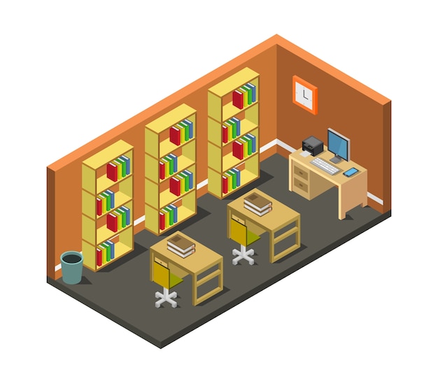 Free Vector | Isometric library room