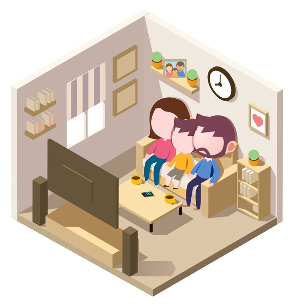 Premium Vector Isometric Lovely Family Watching Tv In Living Room