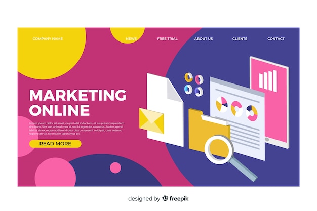 Free Vector | Isometric marketing landing page template