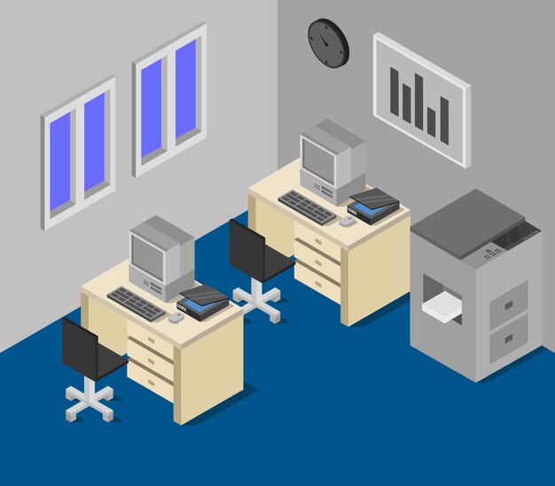 Isometric office room | Premium Vector