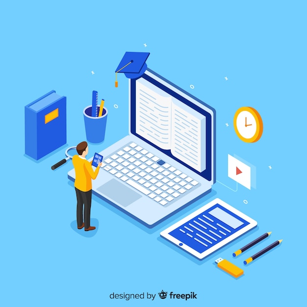 Isometric online education concept Free Vector