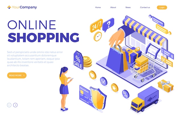 Premium Vector | Isometric online shopping and delivery concept with ...