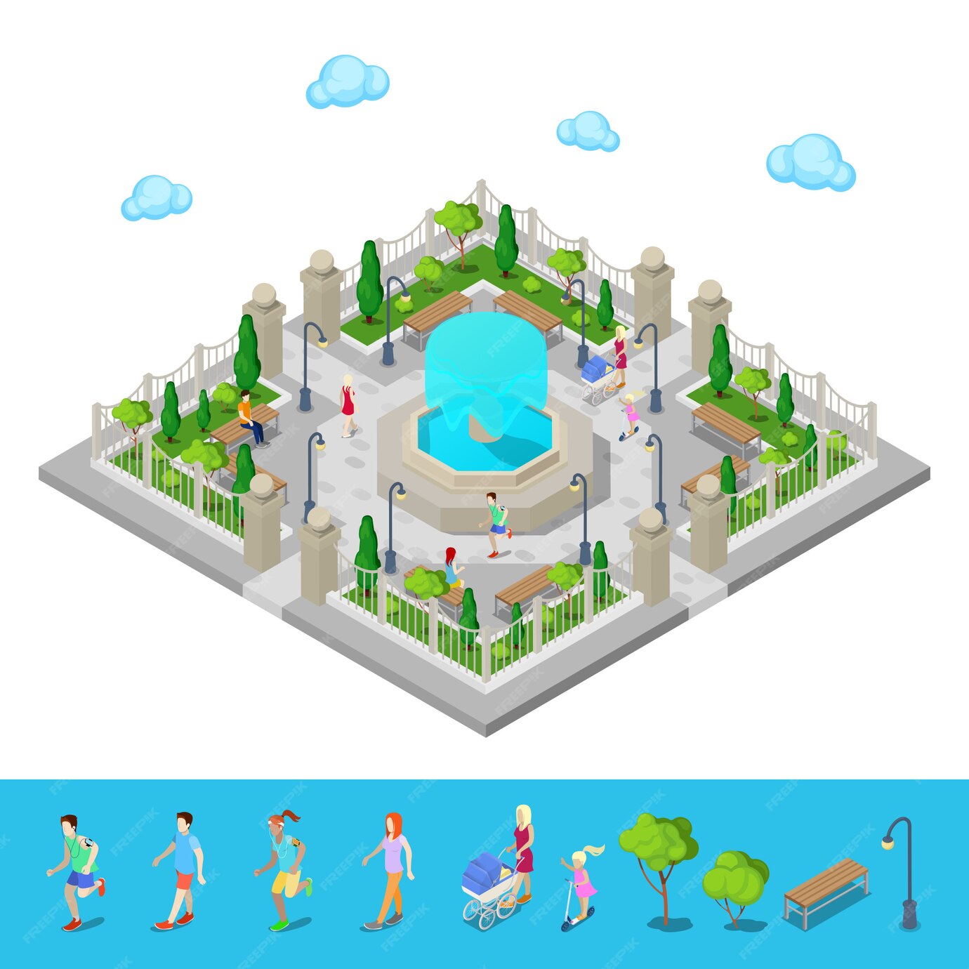 Premium Vector | Isometric park. city park. active people outdoors ...