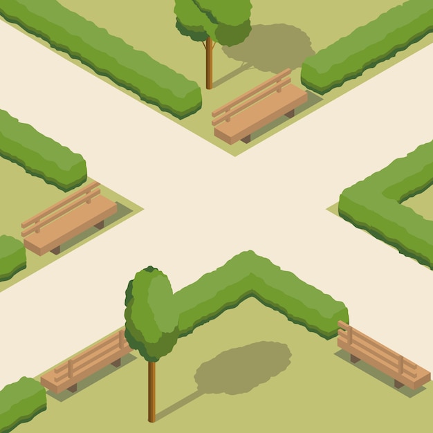 Premium Vector Isometric Park With Bushes And Benches