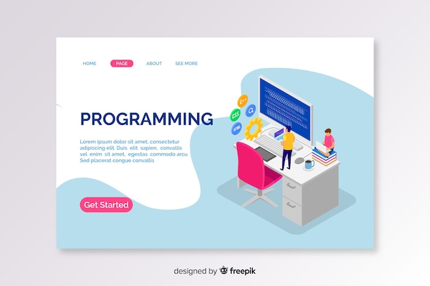 Isometric programming landing page template Free Vector