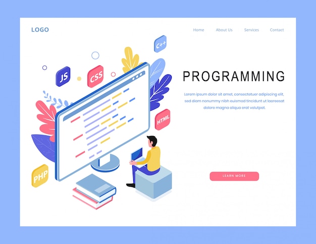 Isometric programming landing page vector Premium Vector