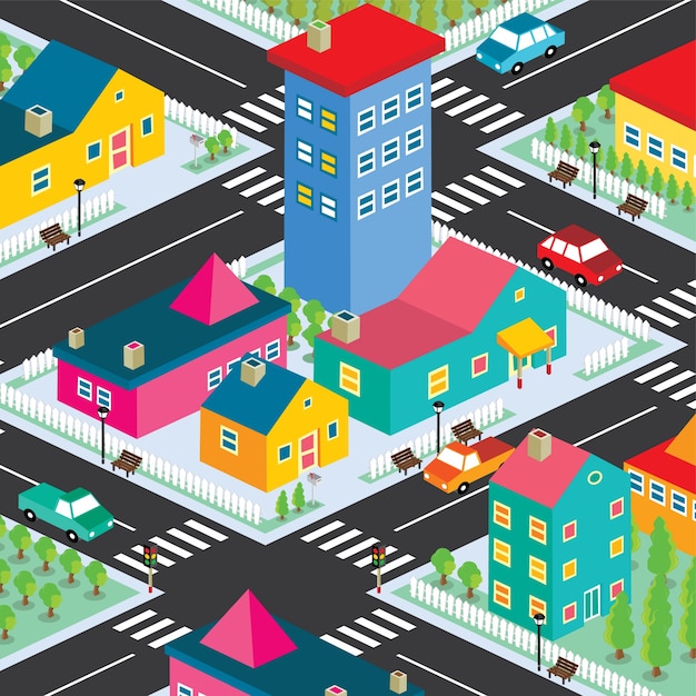 Premium Vector | Isometric residential view cartoon theme