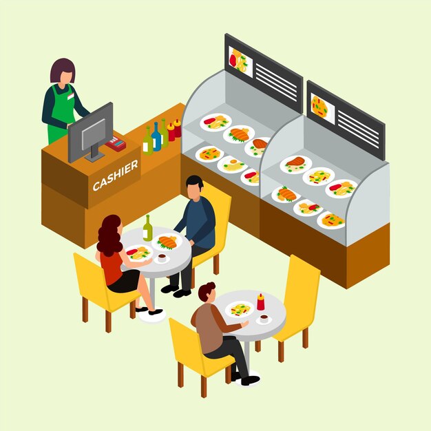 Isometric restaurant concept | Free Vector