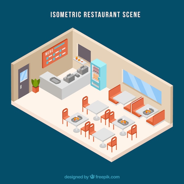 Free Vector | Isometric restaurant scene with flat design