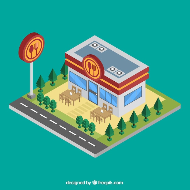 Free Vector | Isometric restaurant with flat design