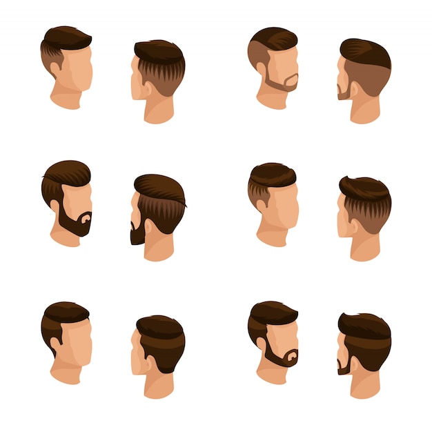 Premium Vector | Isometric set of avatars, men's hairstyles, hipster style.