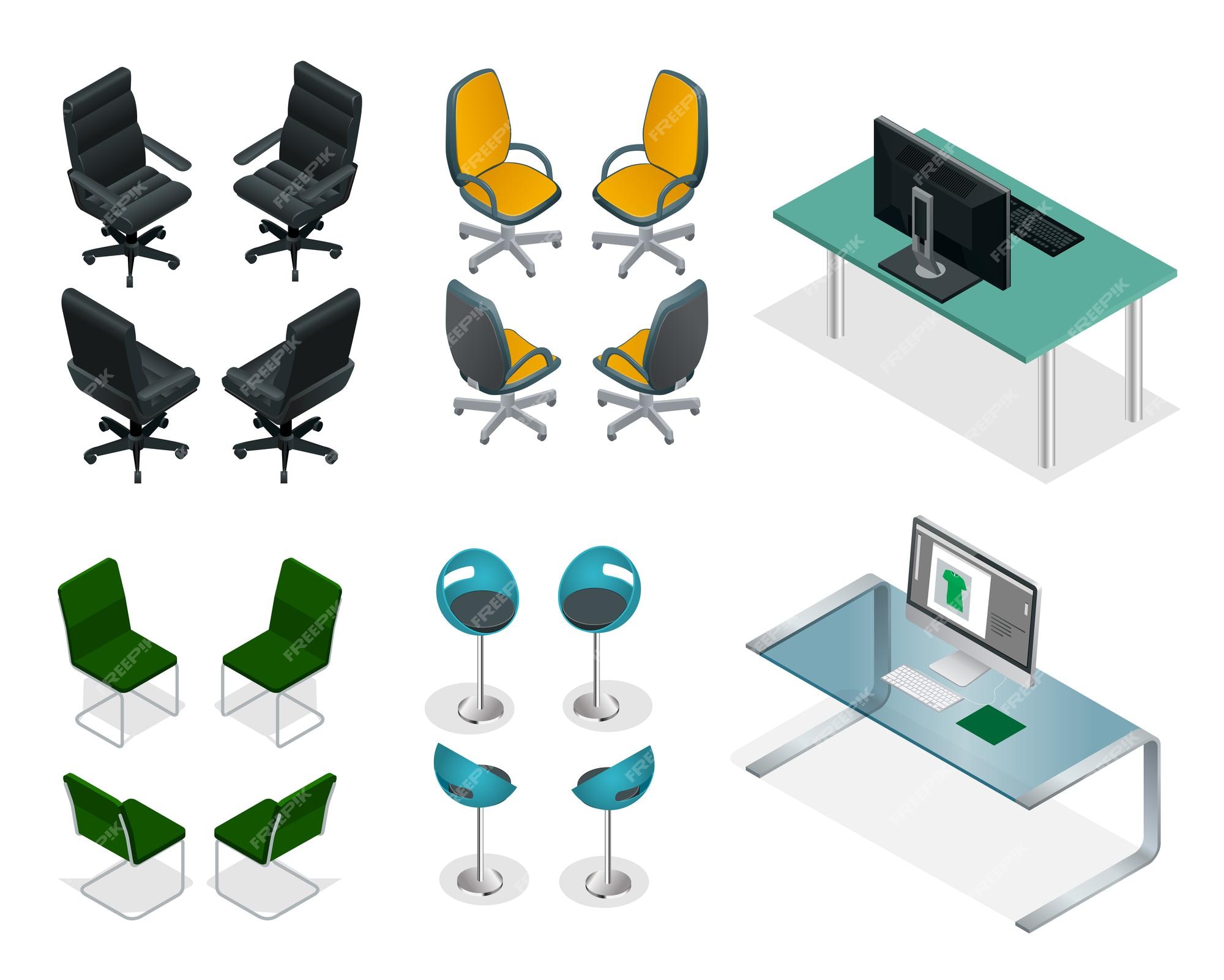 Isometric Design Set Chair Table Office Stock Vector (Royalty Free