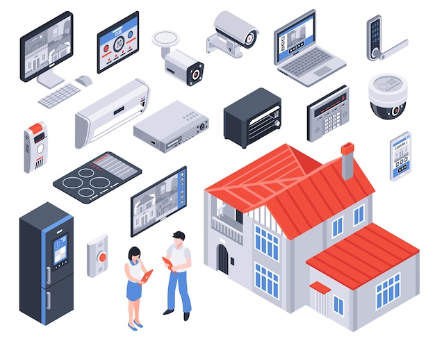 Free Vector Isometric Smart Home Icon Set