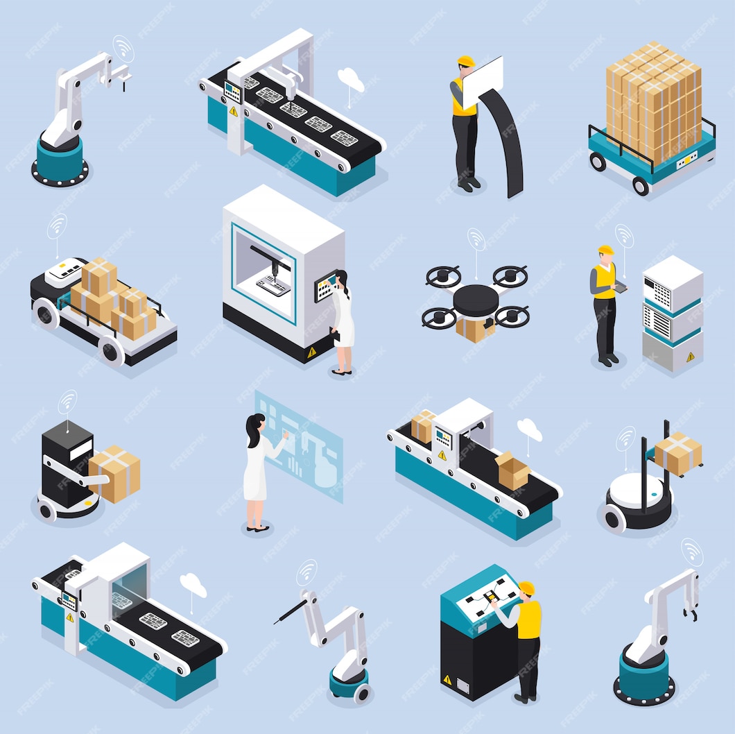 Free Vector | Isometric smart industry icon set with robotics tools and ...