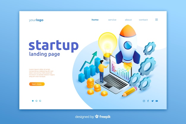 Isometric startup landing page Free Vector