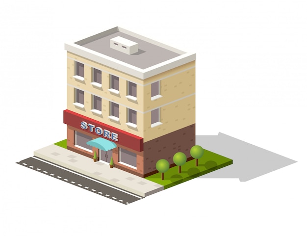 Premium Vector | Isometric store building with street view