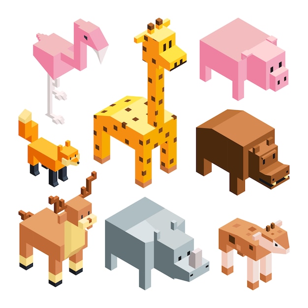 Download Isometric stylized 3d animals Vector | Premium Download