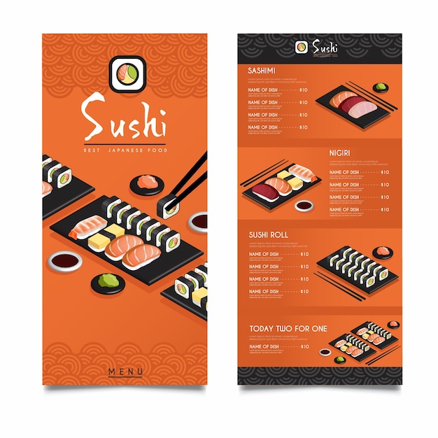 Isometric sushi restaurant menu template | Free Vector