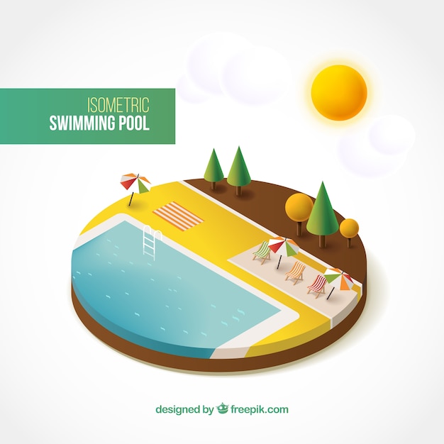 Isometric swimming pool in summertime