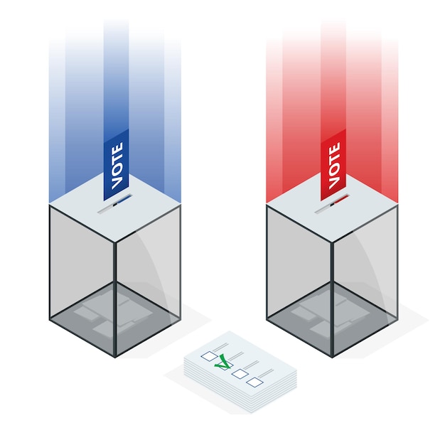 Premium Vector | Isometric Transparent Ballot Box With Voting Paper In ...