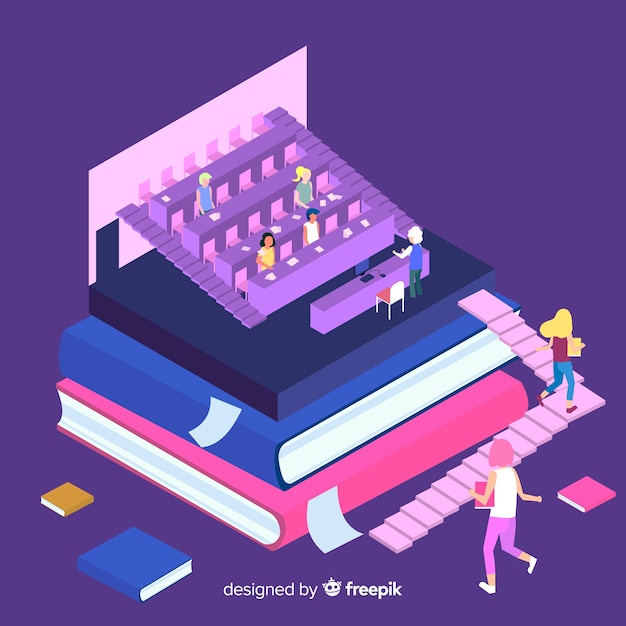 Isometric university concept background Free Vector