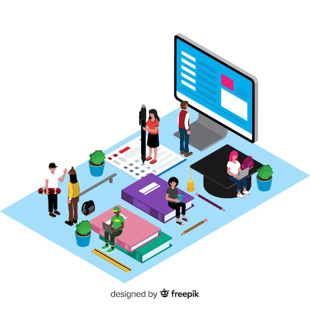 Isometric university concept background Free Vector
