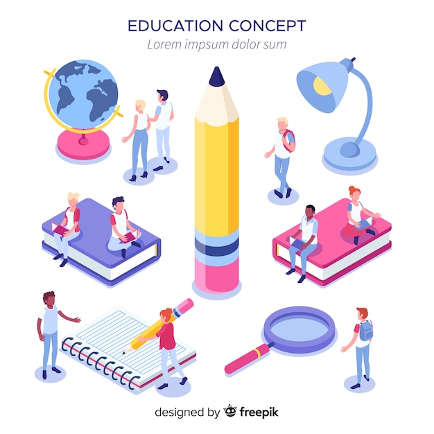 Isometric university concept with education elements Free Vector