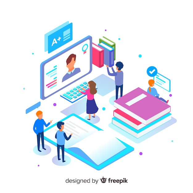 Isometric university concept with school elements Free Vector