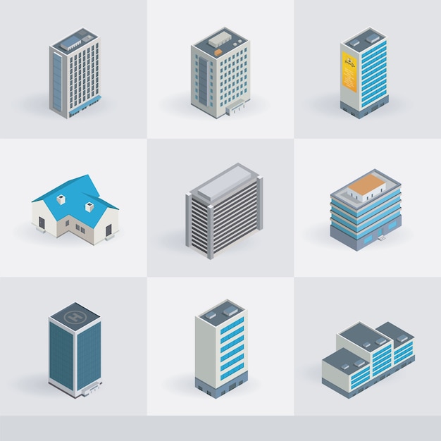 Isometric Vector Buildings Icons Premium Vector