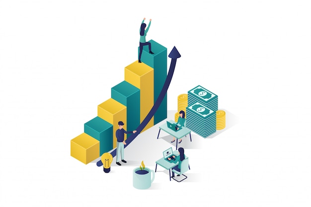 Isometric vector illustration a group of people characters are