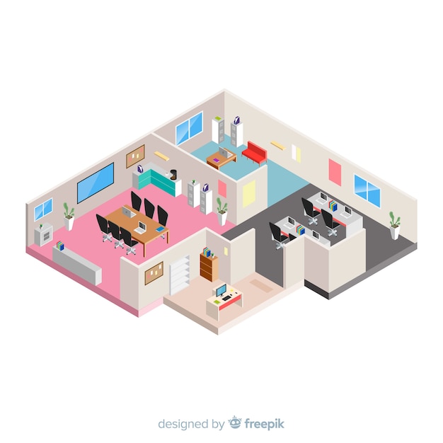 Isometric view of modern office interior | Free Vector