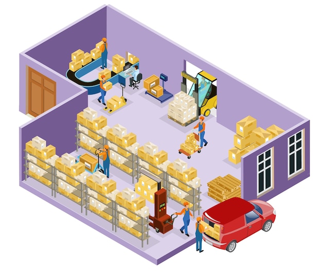 Free Vector | Isometric warehouse logistic template