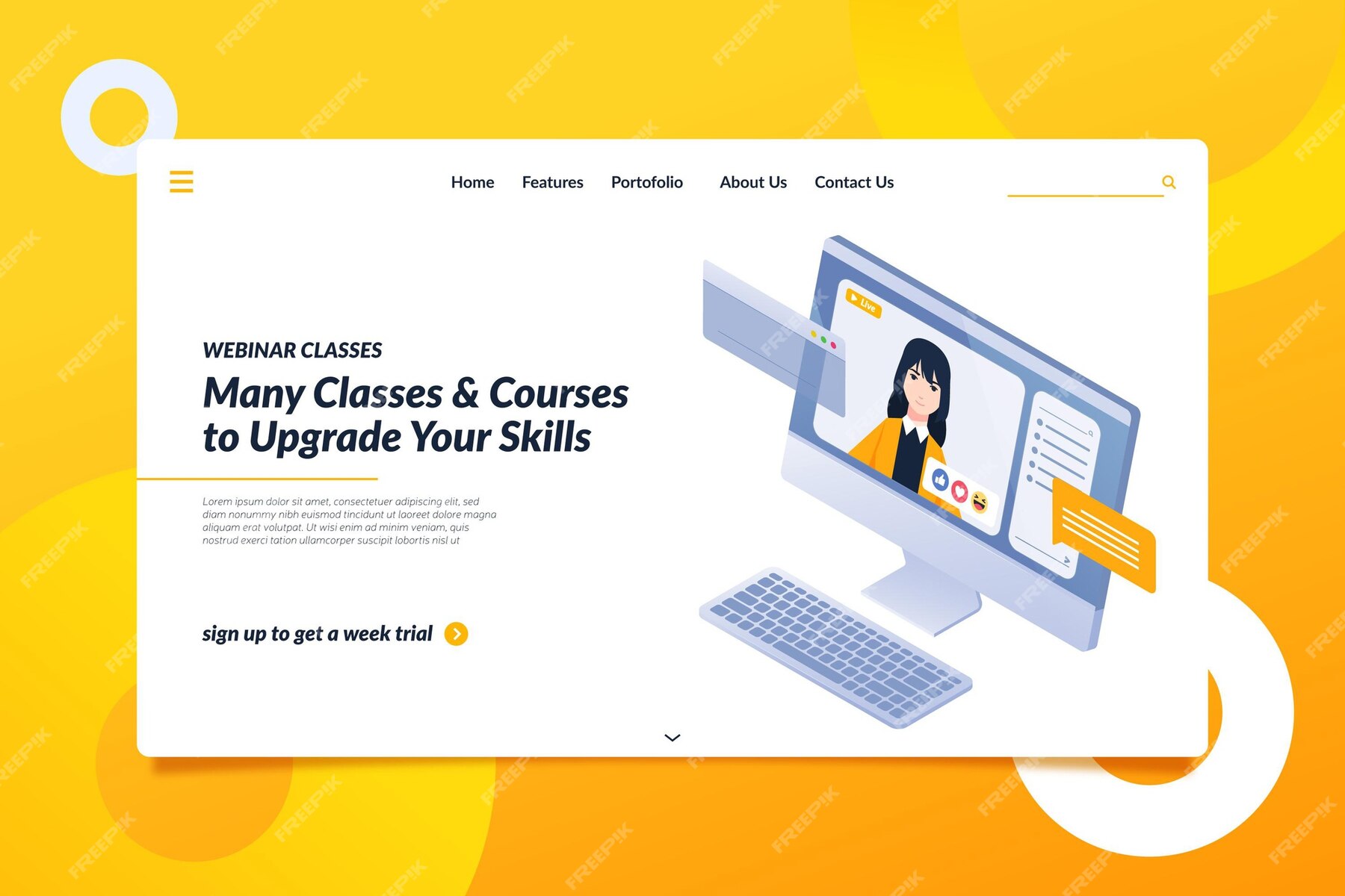 Free Vector Isometric webinar landing page template