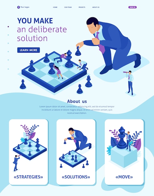Isometric website template landing page big business makes an informed decision, Premium Vector