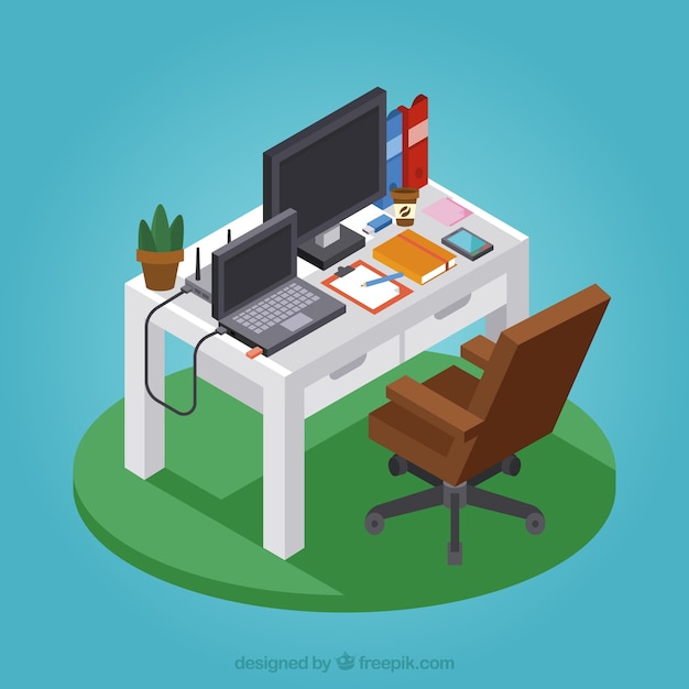 Free Vector | Isometric workspace with professional style