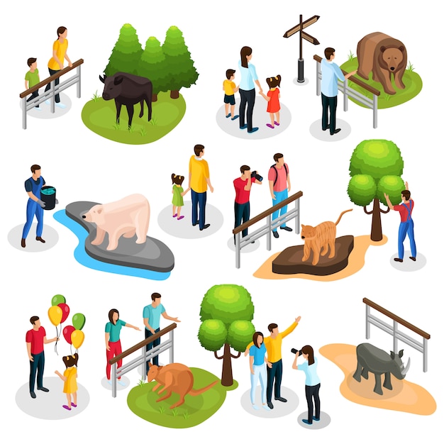Download Free Vector | Isometric zoo elements collection with ...