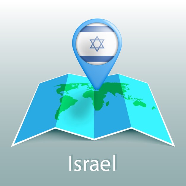 Premium Vector Israel Flag World Map In Pin With Name Of Country On Gray Background
