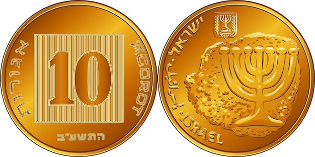 Premium Vector | Israeli golden money one shekel coin